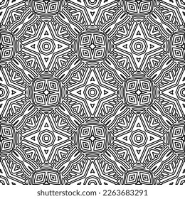  Textura ornamental monocroma con formas lineales lisas, líneas de zigzag, patrón de encaje.Resumen de patrón geométrico en blanco y negro para página web, texturas, tarjeta, afiche, tela, textil.