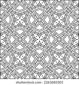  Monochrome ornamental texture with smooth linear shapes, zigzag lines, lace pattern.Abstract geometric black and white pattern for web page, textures, card, poster, fabric, textile.