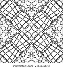  Monochrome ornamental texture with smooth linear shapes, zigzag lines, lace pattern.Abstract geometric black and white pattern for web page, textures, card, poster, fabric, textile.