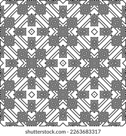 Monochrome ornamental texture with smooth linear shapes, zigzag lines, lace pattern.Abstract geometric black and white pattern for web page, textures, card, poster, fabric, textile.