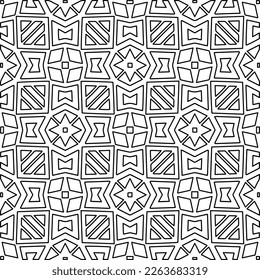  Monochrome ornamental texture with smooth linear shapes, zigzag lines, lace pattern.Abstract geometric black and white pattern for web page, textures, card, poster, fabric, textile.