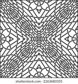  Monochrome ornamental texture with smooth linear shapes, zigzag lines, lace pattern.Abstract geometric black and white pattern for web page, textures, card, poster, fabric, textile.