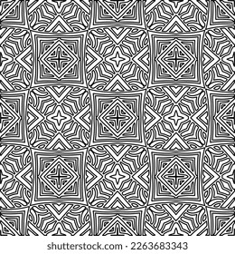  Monochrome ornamental texture with smooth linear shapes, zigzag lines, lace pattern.Abstract geometric black and white pattern for web page, textures, card, poster, fabric, textile.