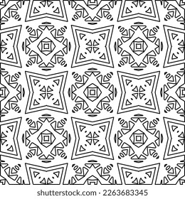  Monochrome ornamental texture with smooth linear shapes, zigzag lines, lace pattern.Abstract geometric black and white pattern for web page, textures, card, poster, fabric, textile.
