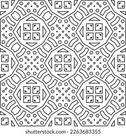  Monochrome ornamental texture with smooth linear shapes, zigzag lines, lace pattern.Abstract geometric black and white pattern for web page, textures, card, poster, fabric, textile.
