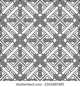 Monochrome ornamental texture with smooth linear shapes, zigzag lines, lace pattern.Abstract geometric black and white pattern for web page, textures, card, poster, fabric, textile.