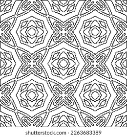  Monochrome ornamental texture with smooth linear shapes, zigzag lines, lace pattern.Abstract geometric black and white pattern for web page, textures, card, poster, fabric, textile.