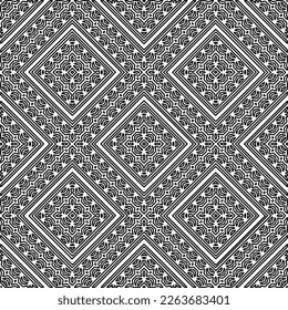 Textura ornamental monocroma con formas lineales lisas, líneas de zigzag, patrón de encaje.Resumen de patrón geométrico en blanco y negro para página web, texturas, tarjeta, afiche, tela, textil.