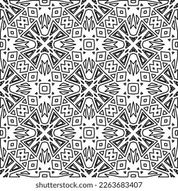  Monochrome ornamental texture with smooth linear shapes, zigzag lines, lace pattern.Abstract geometric black and white pattern for web page, textures, card, poster, fabric, textile.