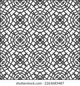  Monochrome ornamental texture with smooth linear shapes, zigzag lines, lace pattern.Abstract geometric black and white pattern for web page, textures, card, poster, fabric, textile.