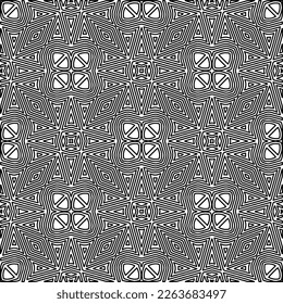 Monochrome ornamental texture with smooth linear shapes, zigzag lines, lace pattern.Abstract geometric black and white pattern for web page, textures, card, poster, fabric, textile.