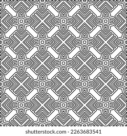  Monochrome ornamental texture with smooth linear shapes, zigzag lines, lace pattern.Abstract geometric black and white pattern for web page, textures, card, poster, fabric, textile.