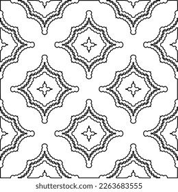  Monochrome ornamental texture with smooth linear shapes, zigzag lines, lace pattern.Abstract geometric black and white pattern for web page, textures, card, poster, fabric, textile.