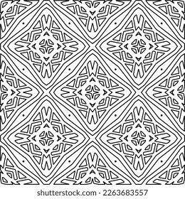  Monochrome ornamental texture with smooth linear shapes, zigzag lines, lace pattern.Abstract geometric black and white pattern for web page, textures, card, poster, fabric, textile.