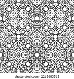  Monochrome Ziertextur mit glatten linearen Formen, Zickzacklinien, Spitzen-Muster.Abstraktes geometrisches Schwarz-Weiß Muster für Webseiten, Texturen, Karten, Poster, Gewebe, Textilien.