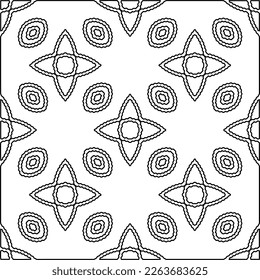  Monochrome ornamental texture with smooth linear shapes, zigzag lines, lace pattern.Abstract geometric black and white pattern for web page, textures, card, poster, fabric, textile.