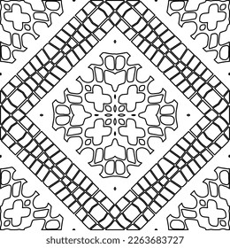  Monochrome ornamental texture with smooth linear shapes, zigzag lines, lace pattern.Abstract geometric black and white pattern for web page, textures, card, poster, fabric, textile.