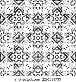  Monochrome ornamental texture with smooth linear shapes, zigzag lines, lace pattern.Abstract geometric black and white pattern for web page, textures, card, poster, fabric, textile.
