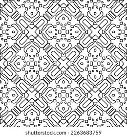  Monochrome ornamental texture with smooth linear shapes, zigzag lines, lace pattern.Abstract geometric black and white pattern for web page, textures, card, poster, fabric, textile.