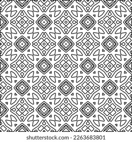  Monochrome ornamental texture with smooth linear shapes, zigzag lines, lace pattern.Abstract geometric black and white pattern for web page, textures, card, poster, fabric, textile.