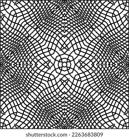  Textura ornamental monocroma con formas lineales lisas, líneas de zigzag, patrón de encaje.Resumen de patrón geométrico en blanco y negro para página web, texturas, tarjeta, afiche, tela, textil.