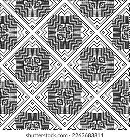 Monochrome ornamental texture with smooth linear shapes, zigzag lines, lace pattern.Abstract geometric black and white pattern for web page, textures, card, poster, fabric, textile.