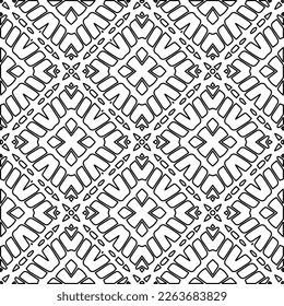  Monochrome ornamental texture with smooth linear shapes, zigzag lines, lace pattern.Abstract geometric black and white pattern for web page, textures, card, poster, fabric, textile.