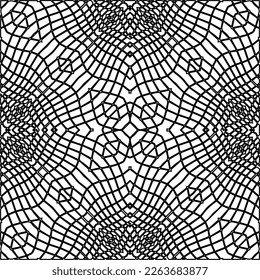  Monochrome ornamental texture with smooth linear shapes, zigzag lines, lace pattern.Abstract geometric black and white pattern for web page, textures, card, poster, fabric, textile.