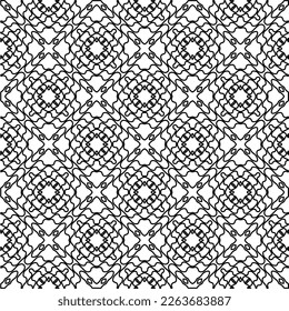Monochrome ornamental texture with smooth linear shapes, zigzag lines, lace pattern.Abstract geometric black and white pattern for web page, textures, card, poster, fabric, textile.