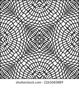  Textura ornamental monocroma con formas lineales lisas, líneas de zigzag, patrón de encaje.Resumen de patrón geométrico en blanco y negro para página web, texturas, tarjeta, afiche, tela, textil.
