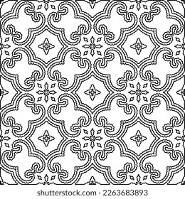  Monochrome ornamental texture with smooth linear shapes, zigzag lines, lace pattern.Abstract geometric black and white pattern for web page, textures, card, poster, fabric, textile.