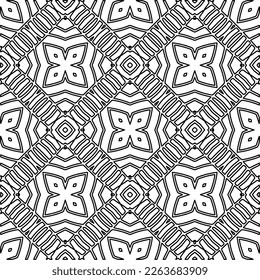  Monochrome ornamental texture with smooth linear shapes, zigzag lines, lace pattern.Abstract geometric black and white pattern for web page, textures, card, poster, fabric, textile.
