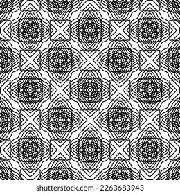 Monochrome ornamental texture with smooth linear shapes, zigzag lines, lace pattern.Abstract geometric black and white pattern for web page, textures, card, poster, fabric, textile.