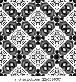 Monochrome Ziertextur mit glatten linearen Formen, Zickzacklinien, Spitzen-Muster.Abstraktes geometrisches Schwarz-Weiß Muster für Webseiten, Texturen, Karten, Poster, Gewebe, Textilien.