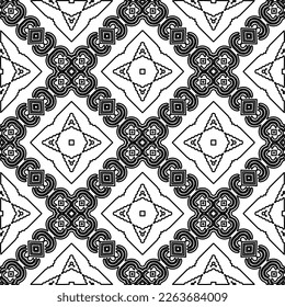  Monochrome ornamental texture with smooth linear shapes, zigzag lines, lace pattern.Abstract geometric black and white pattern for web page, textures, card, poster, fabric, textile.