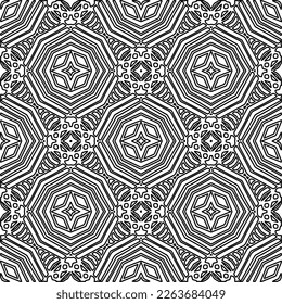  Monochrome ornamental texture with smooth linear shapes, zigzag lines, lace pattern.Abstract geometric black and white pattern for web page, textures, card, poster, fabric, textile.