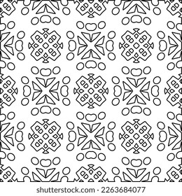  Monochrome ornamental texture with smooth linear shapes, zigzag lines, lace pattern.Abstract geometric black and white pattern for web page, textures, card, poster, fabric, textile.