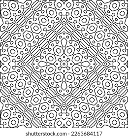 Monochrome ornamental texture with smooth linear shapes, zigzag lines, lace pattern.Abstract geometric black and white pattern for web page, textures, card, poster, fabric, textile.