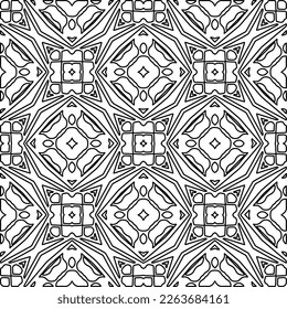 Monochrome ornamental texture with smooth linear shapes, zigzag lines, lace pattern.Abstract geometric black and white pattern for web page, textures, card, poster, fabric, textile.