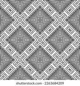 Monochrome ornamental texture with smooth linear shapes, zigzag lines, lace pattern.Abstract geometric black and white pattern for web page, textures, card, poster, fabric, textile.