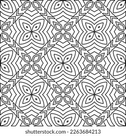 Monochrome ornamental texture with smooth linear shapes, zigzag lines, lace pattern.Abstract geometric black and white pattern for web page, textures, card, poster, fabric, textile.