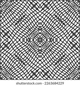  Textura ornamental monocroma con formas lineales lisas, líneas de zigzag, patrón de encaje.Resumen de patrón geométrico en blanco y negro para página web, texturas, tarjeta, afiche, tela, textil.