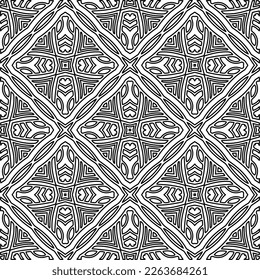  Monochrome ornamental texture with smooth linear shapes, zigzag lines, lace pattern.Abstract geometric black and white pattern for web page, textures, card, poster, fabric, textile.