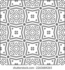  Monochrome ornamental texture with smooth linear shapes, zigzag lines, lace pattern.Abstract geometric black and white pattern for web page, textures, card, poster, fabric, textile.