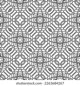 Textura ornamental monocroma con formas lineales lisas, líneas de zigzag, patrón de encaje.Resumen de patrón geométrico en blanco y negro para página web, texturas, tarjeta, afiche, tela, textil.