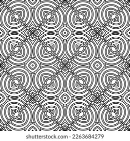  Monochrome ornamental texture with smooth linear shapes, zigzag lines, lace pattern.Abstract geometric black and white pattern for web page, textures, card, poster, fabric, textile.