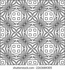 Monochrome ornamental texture with smooth linear shapes, zigzag lines, lace pattern.Abstract geometric black and white pattern for web page, textures, card, poster, fabric, textile.
