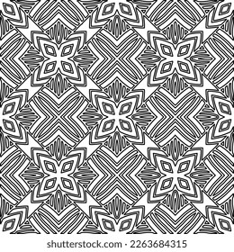 Textura ornamental monocroma con formas lineales lisas, líneas de zigzag, patrón de encaje.Resumen de patrón geométrico en blanco y negro para página web, texturas, tarjeta, afiche, tela, textil.