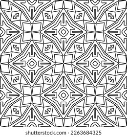  Monochrome ornamental texture with smooth linear shapes, zigzag lines, lace pattern.Abstract geometric black and white pattern for web page, textures, card, poster, fabric, textile.