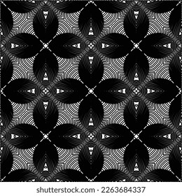  Textura ornamental monocroma con formas lineales lisas, líneas de zigzag, patrón de encaje.Resumen de patrón geométrico en blanco y negro para página web, texturas, tarjeta, afiche, tela, textil.